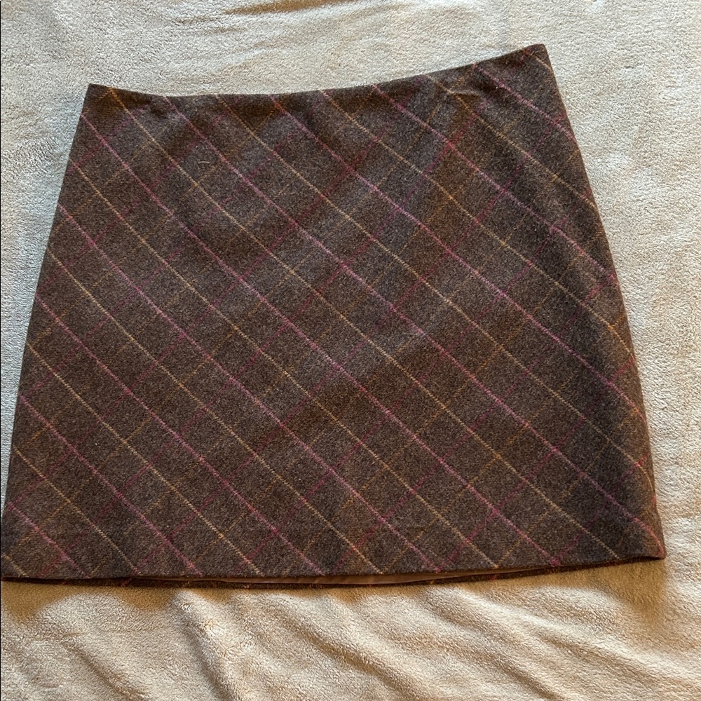 J Crew Plaid Brown and Pink Women's Wool Mini Skirt
